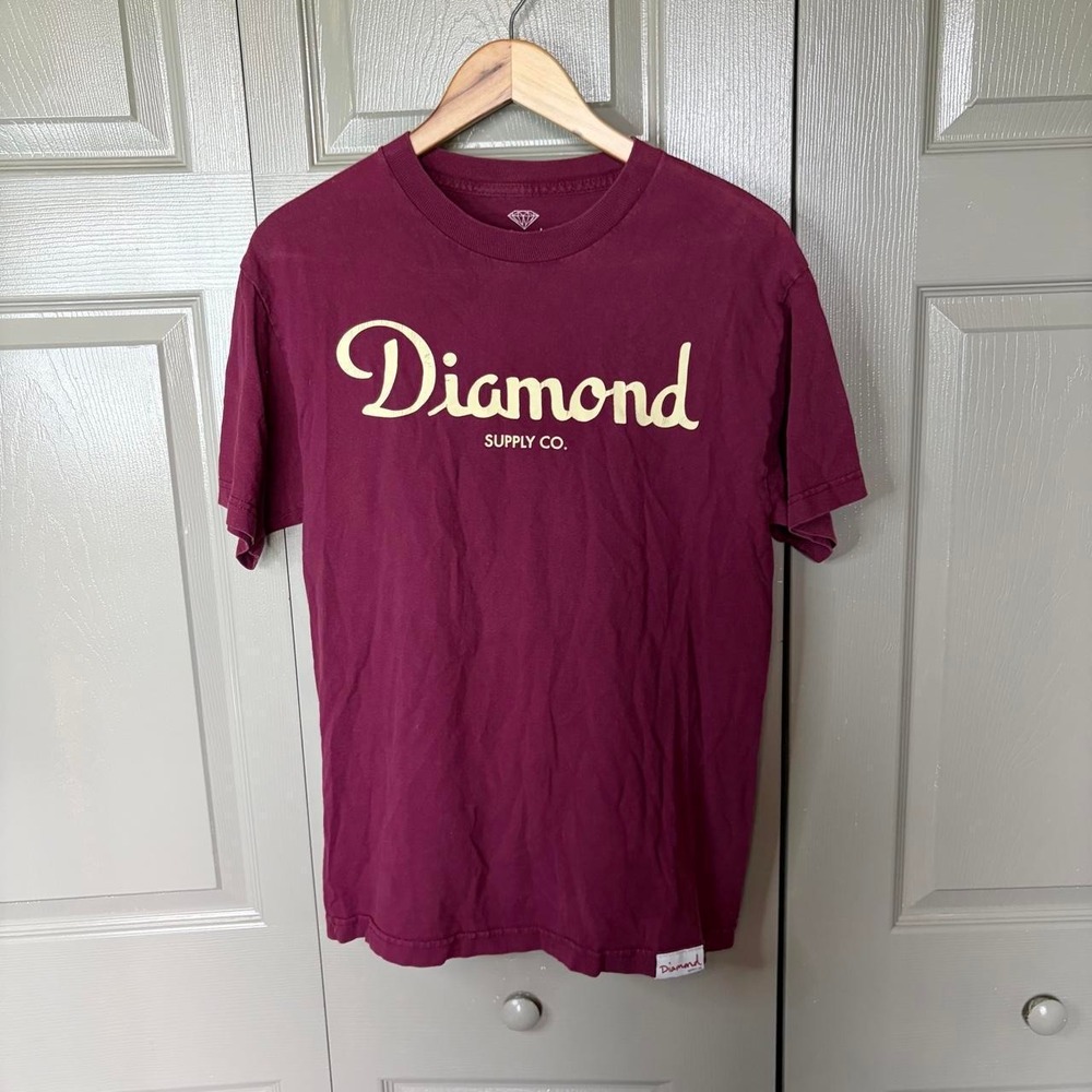 Diamond Supply Co Mens Script Logo Graphic T-Shirt Burgundy Medium Streetwear